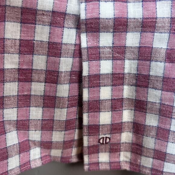 David Donahue shirt mens medium NEW button down check red linen cotton chore - Picture 6 of 11